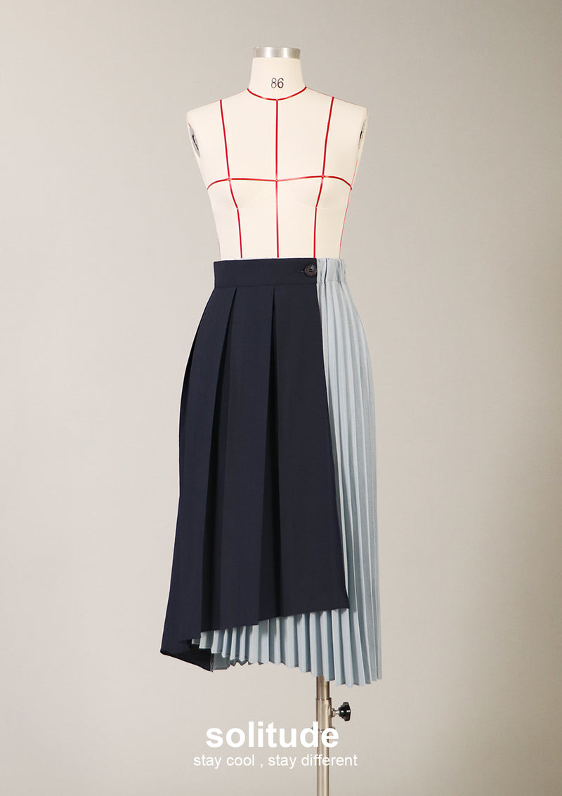 Navy Pleated Skirt