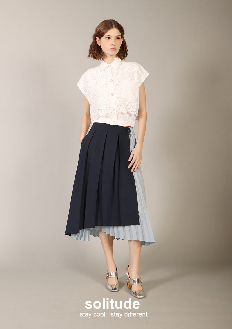 Navy Pleated Skirt