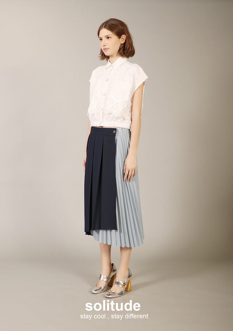 Navy Pleated Skirt