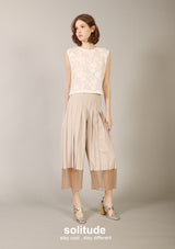 Beige Wide Leg Pleated Pants