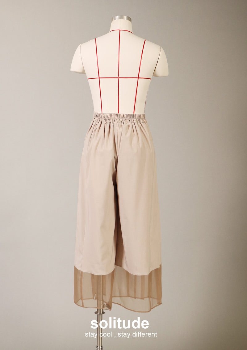 Beige Wide Leg Pleated Pants