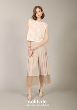 Beige Wide Leg Pleated Pants