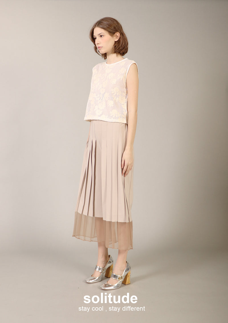 Beige Wide Leg Pleated Pants