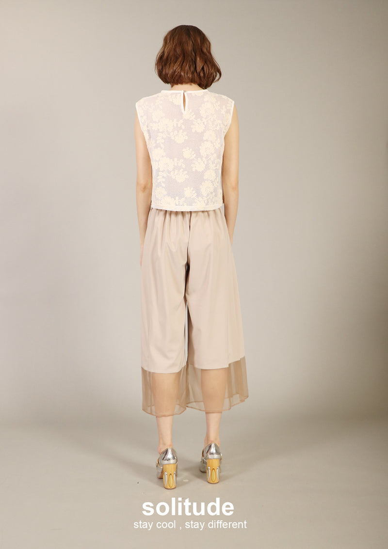 Beige Wide Leg Pleated Pants