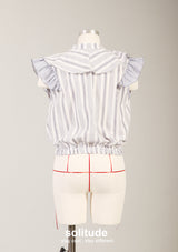 Grey Stripe Sleeve Ruffles Top