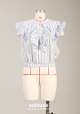 Blue Stripe Sleeve Ruffles Top