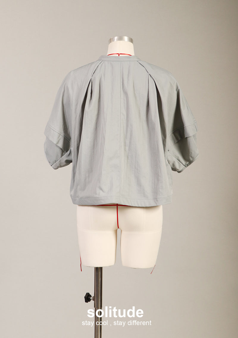 Grey Blue Bubble Sleeves Jacket