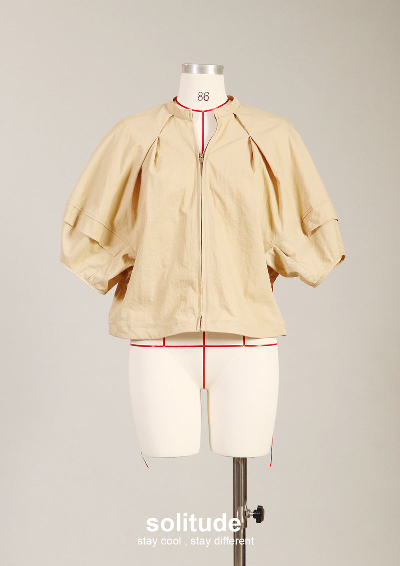 Beige Blue Bubble Sleeves Jacket