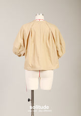 Beige Blue Bubble Sleeves Jacket