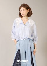 Blue Lace Collar Trim Shirt