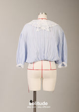 Blue Lace Collar Trim Shirt