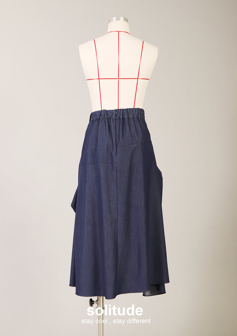 3D Cut Dark Blue Denim Skirt