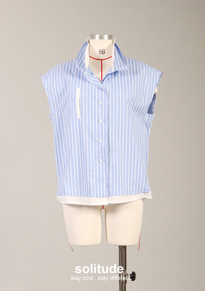 Double Collars Striped Top