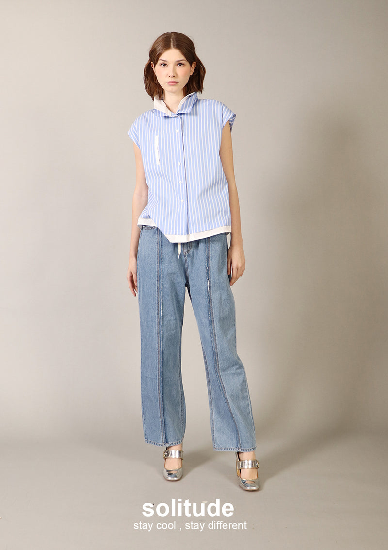 Double Collars Striped Top