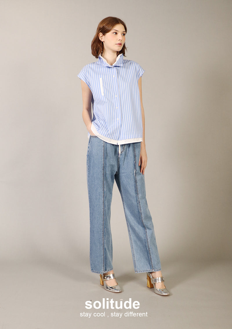 Double Collars Striped Top