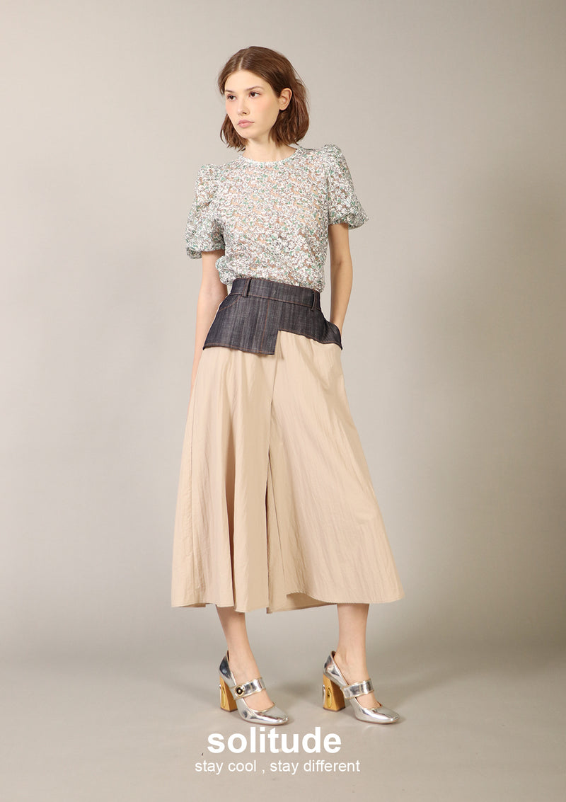 Denim Wasit Front Wide Leg Pants