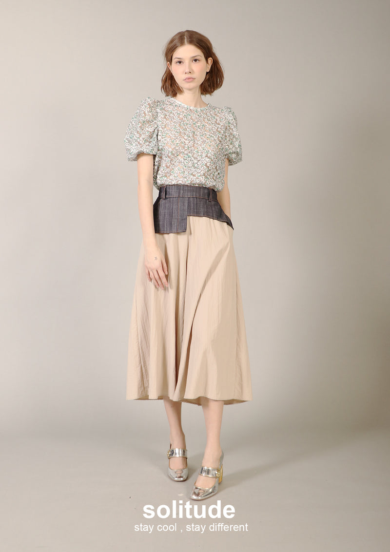 Denim Wasit Front Wide Leg Pants