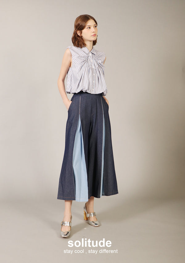 Unwashed Denims Wide Leg Pleated Pants