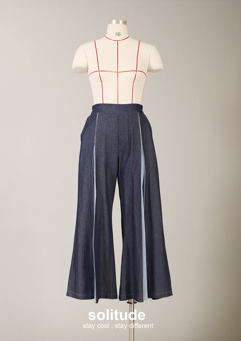 Unwashed Denims Wide Leg Pleated Pants