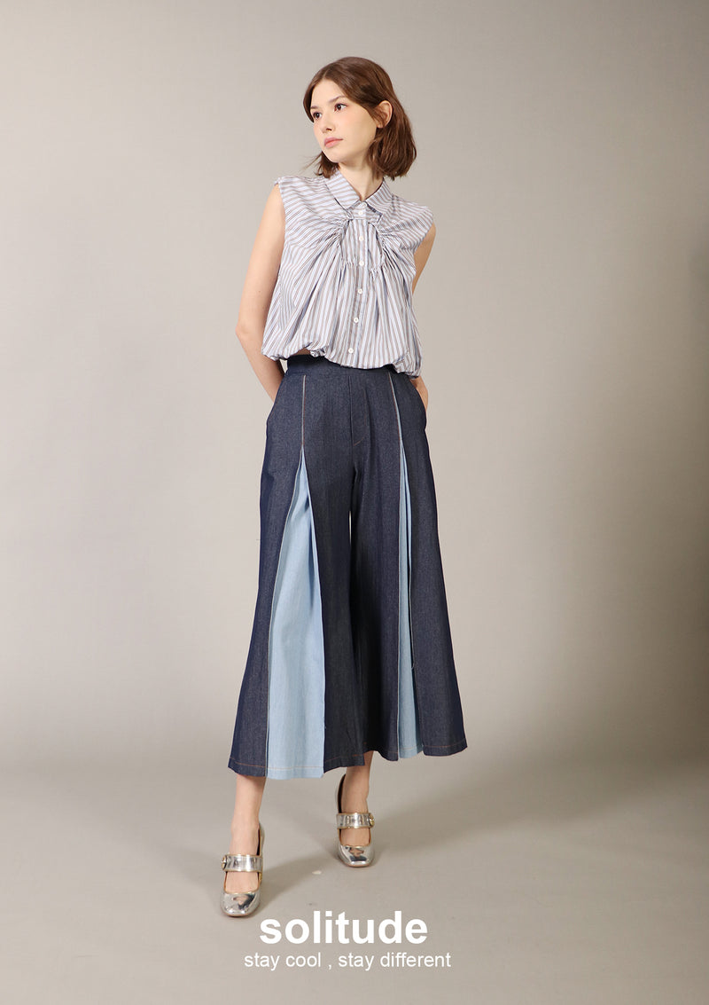 Unwashed Denims Wide Leg Pleated Pants