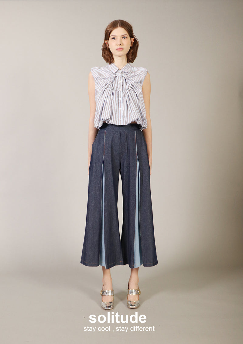 Unwashed Denims Wide Leg Pleated Pants