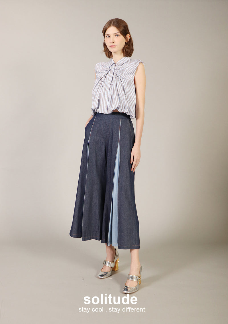 Unwashed Denims Wide Leg Pleated Pants