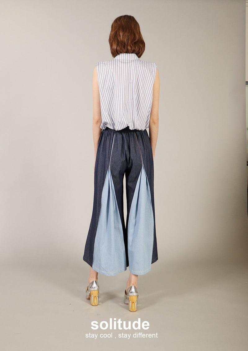 Unwashed Denims Wide Leg Pleated Pants