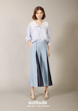 Light Washed Denims Wide Leg Pleated Pants