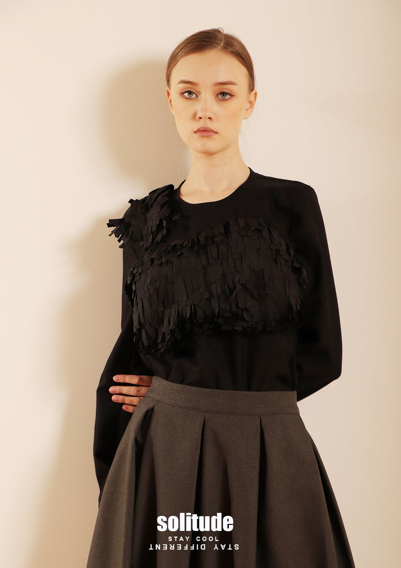 Black Long Sleeves Woven Top