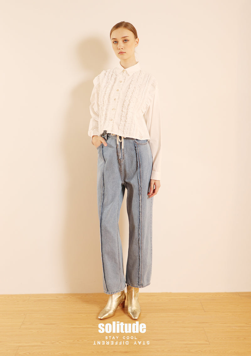 White Ruffles Cropped Shirt