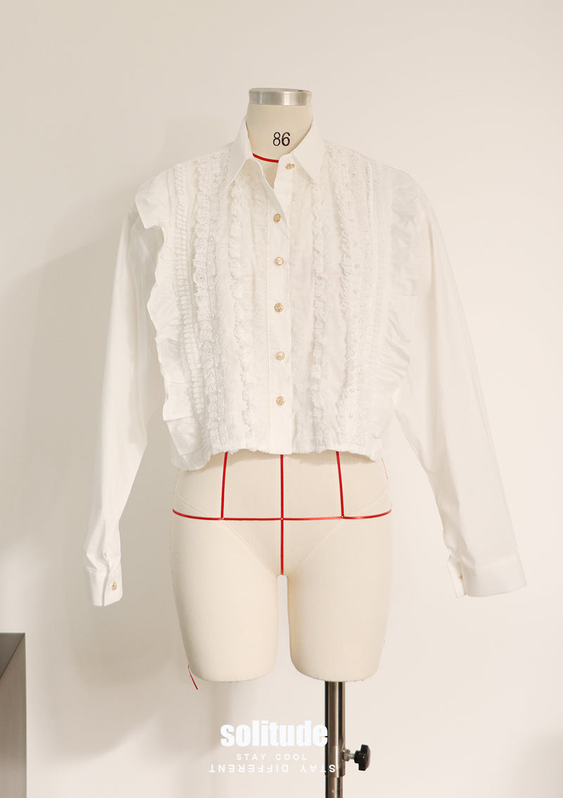 White Ruffles Cropped Shirt