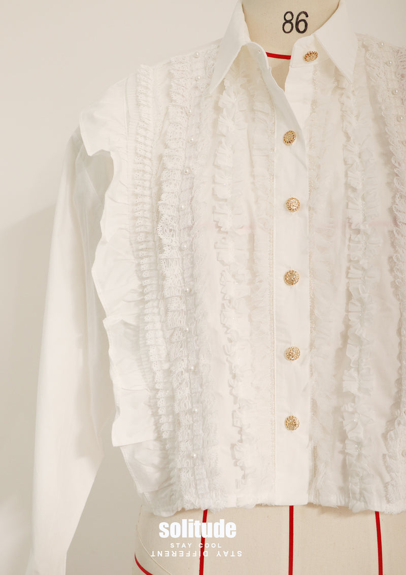 White Ruffles Cropped Shirt