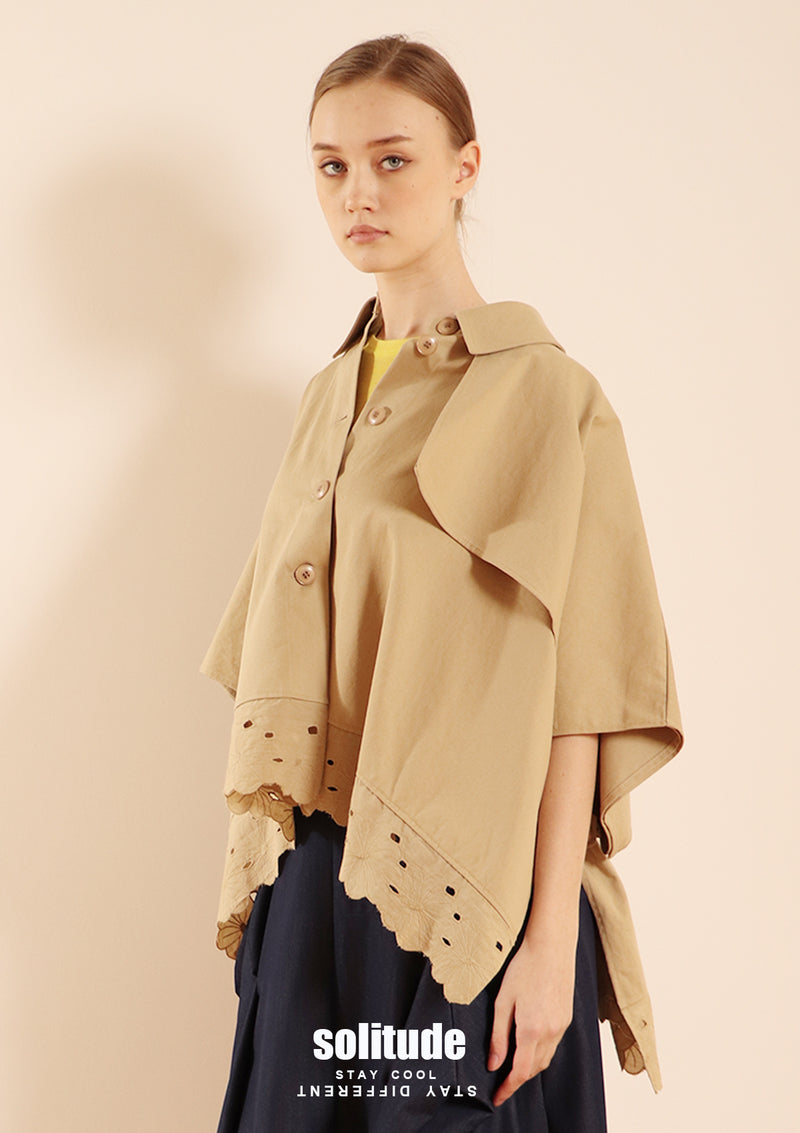 Khaki Lace Trimmed Cape