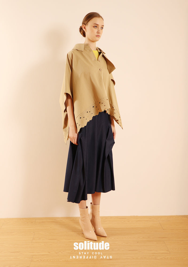 Khaki Lace Trimmed Cape