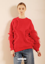 Red Oversized Ruffles Top