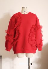 Red Oversized Ruffles Top