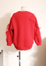 Red Oversized Ruffles Top