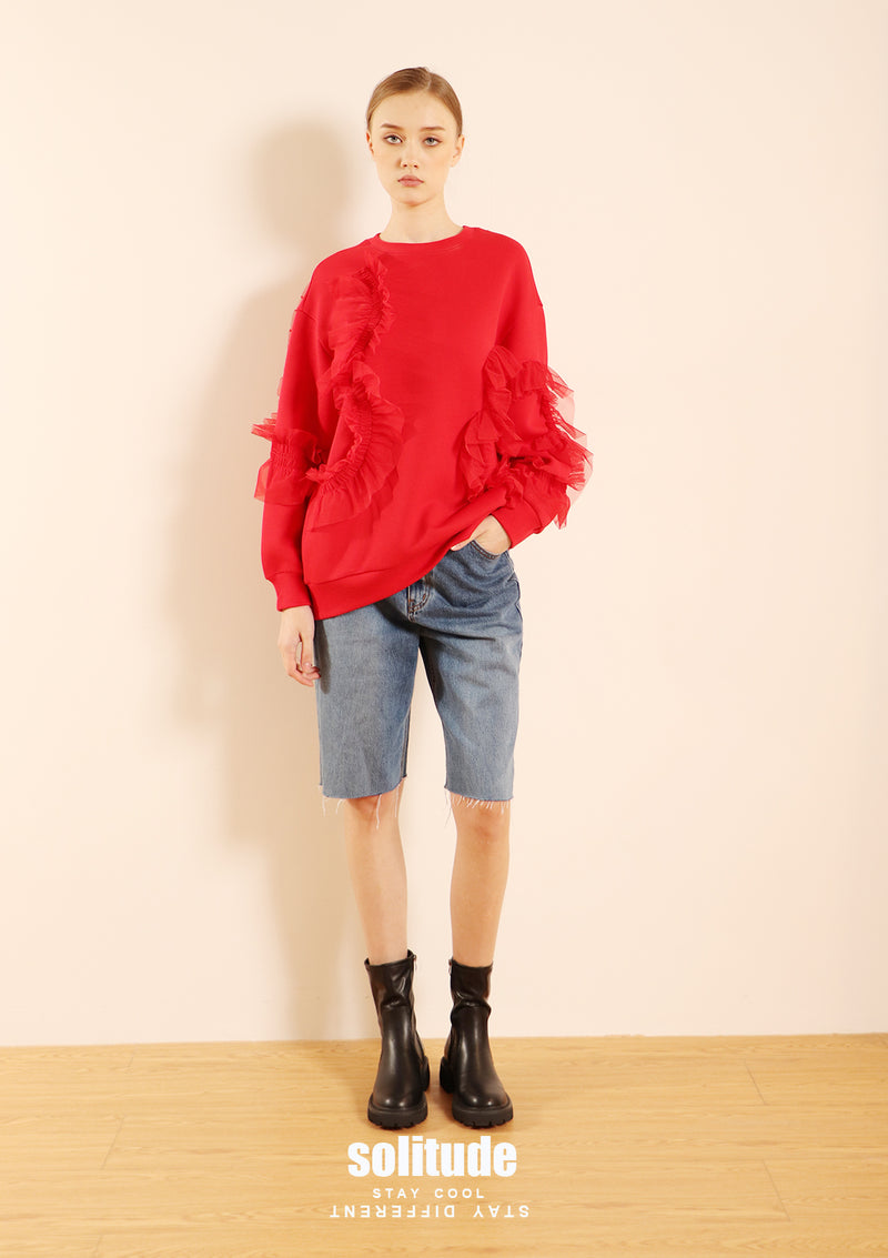 Red Oversized Ruffles Top