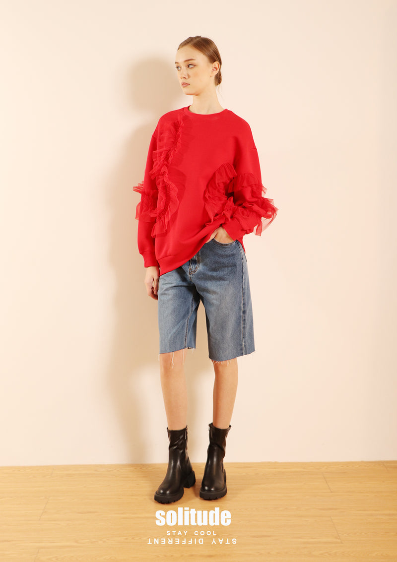 Red Oversized Ruffles Top