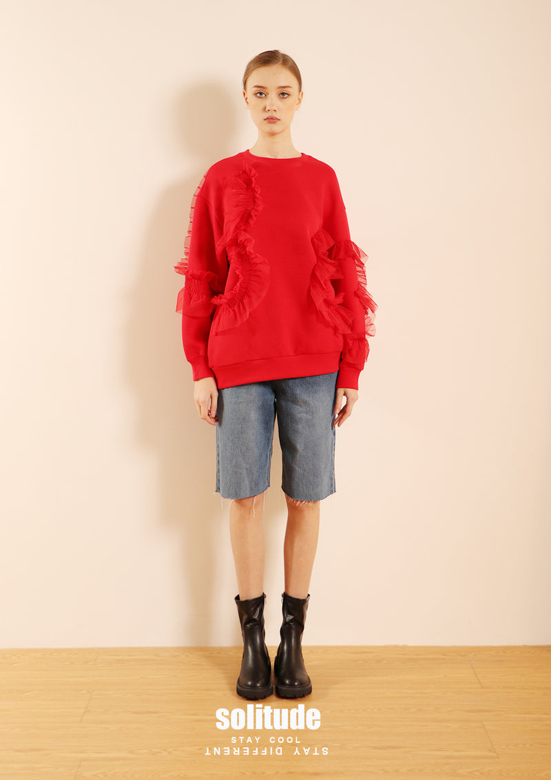 Red Oversized Ruffles Top