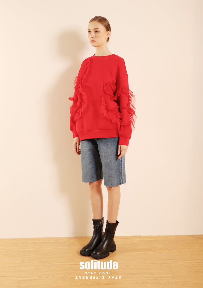 Red Oversized Ruffles Top