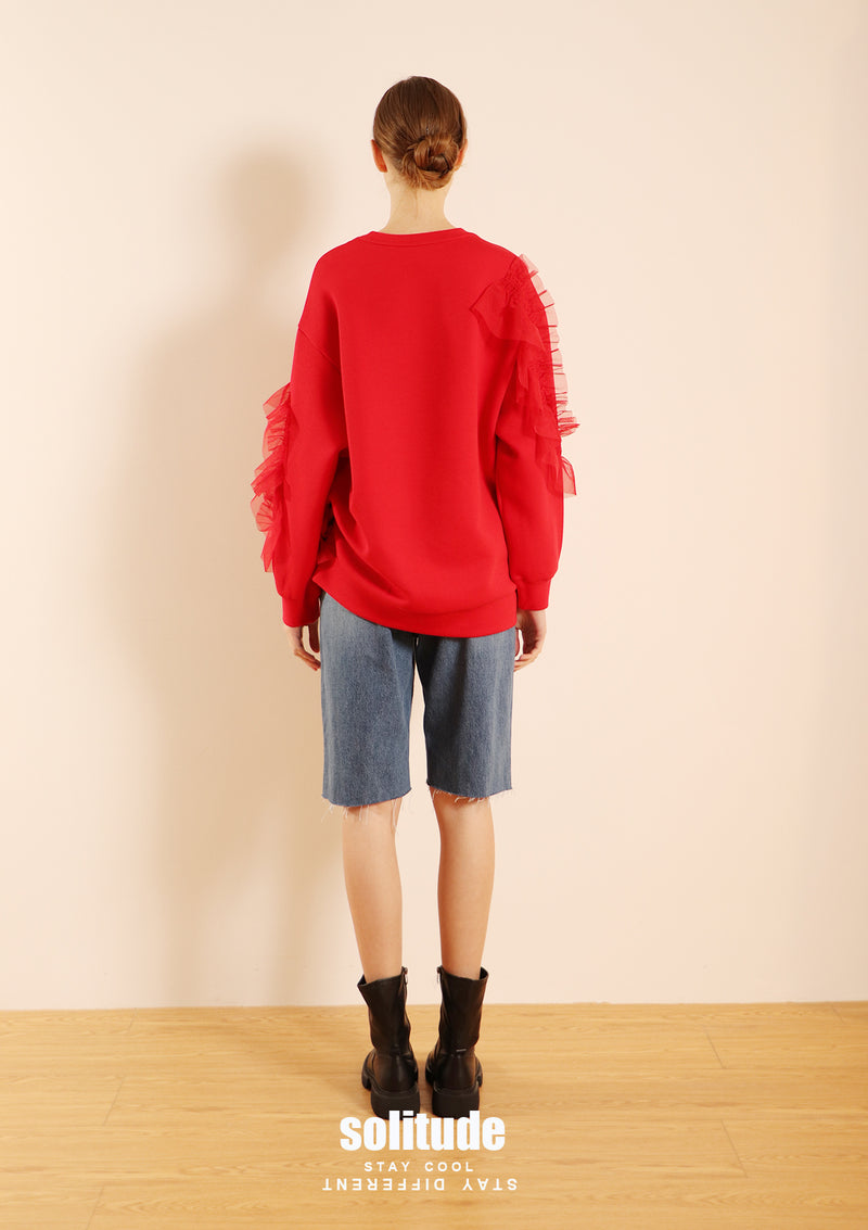 Red Oversized Ruffles Top