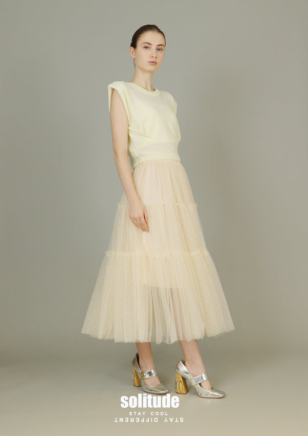 Beige Bling Bling Gauze Skirt