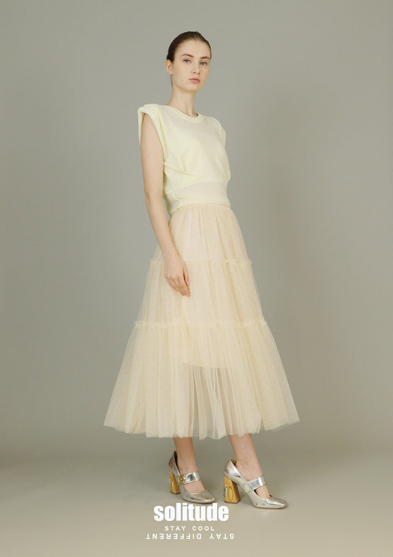 Beige Bling Bling Gauze Skirt
