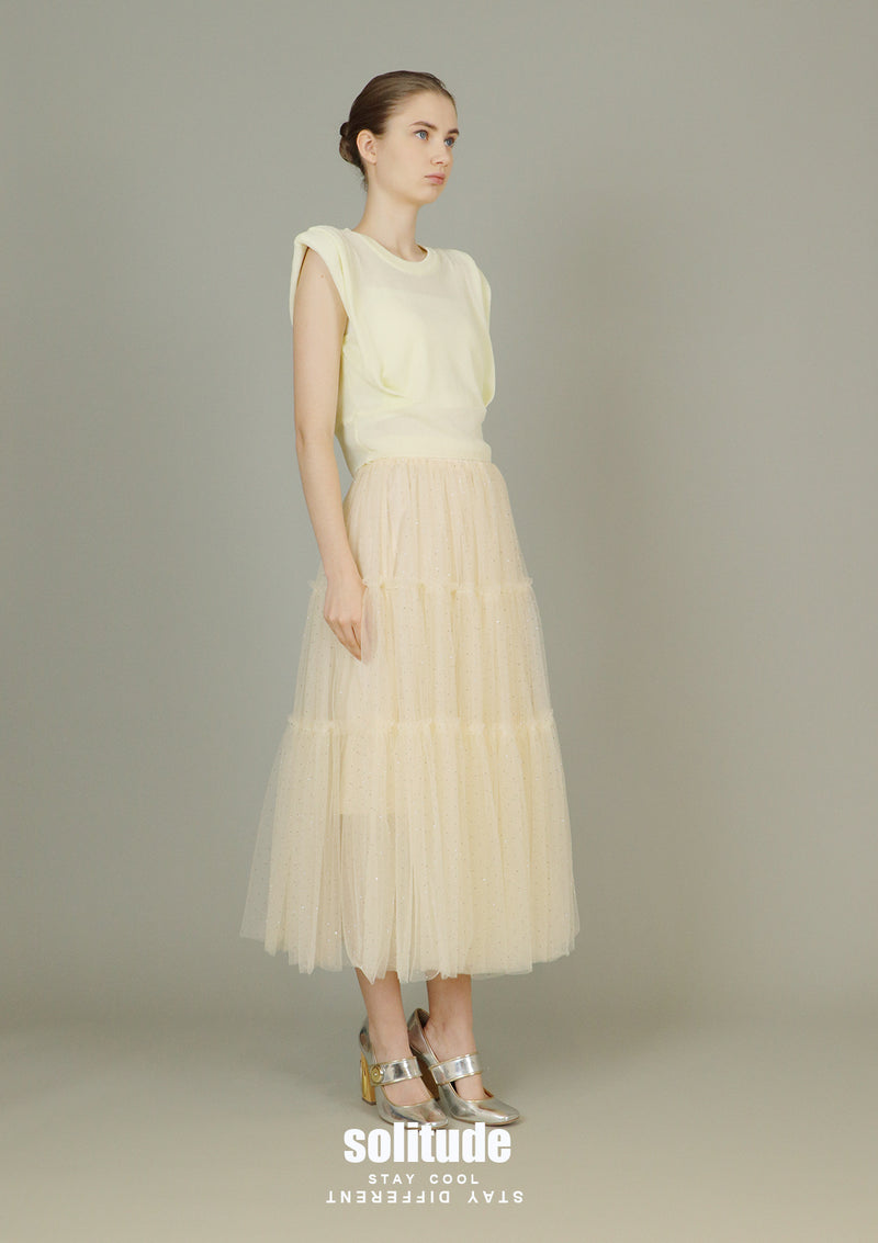 Beige Bling Bling Gauze Skirt