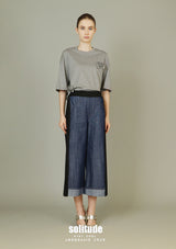 Denim Mix Fabrics Pleated Pants