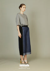 Denim Mix Fabrics Pleated Pants