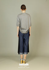 Denim Mix Fabrics Pleated Pants