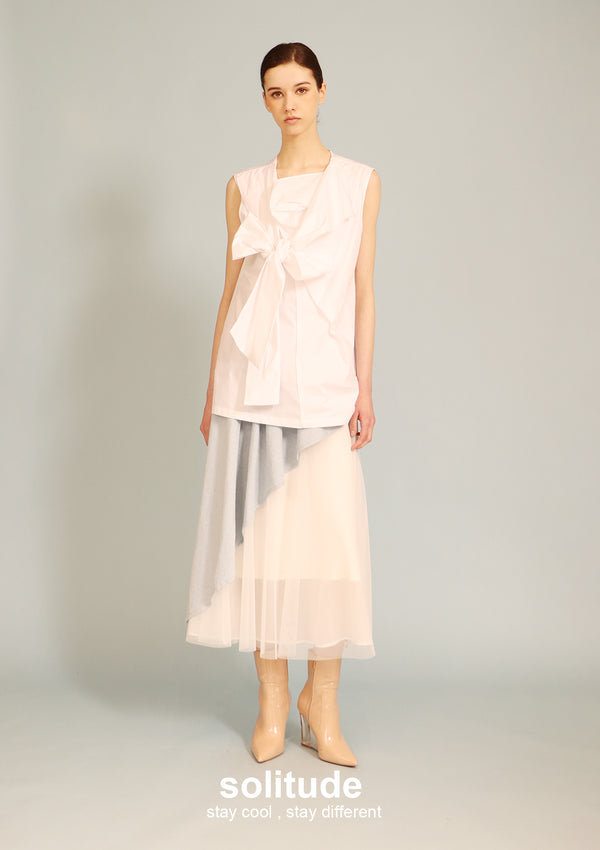 White Big Bow Sleeveless Top