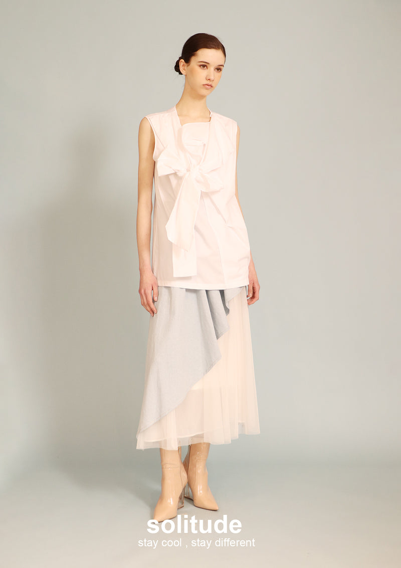 White Big Bow Sleeveless Top